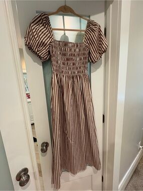 Hill House Julia Dress Brown and Cream Smocked Bodice Striped Dress